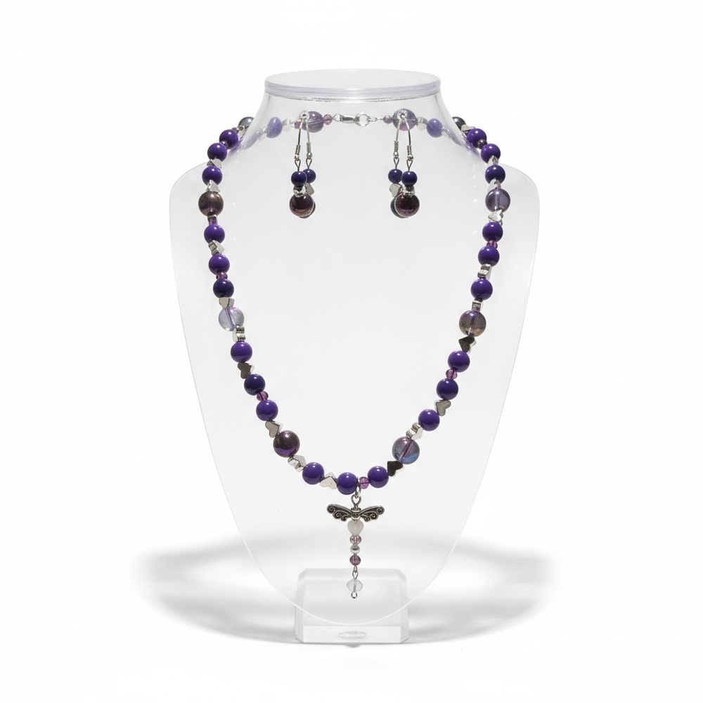 Elegant Purple Beaded Necklace and Earring Set